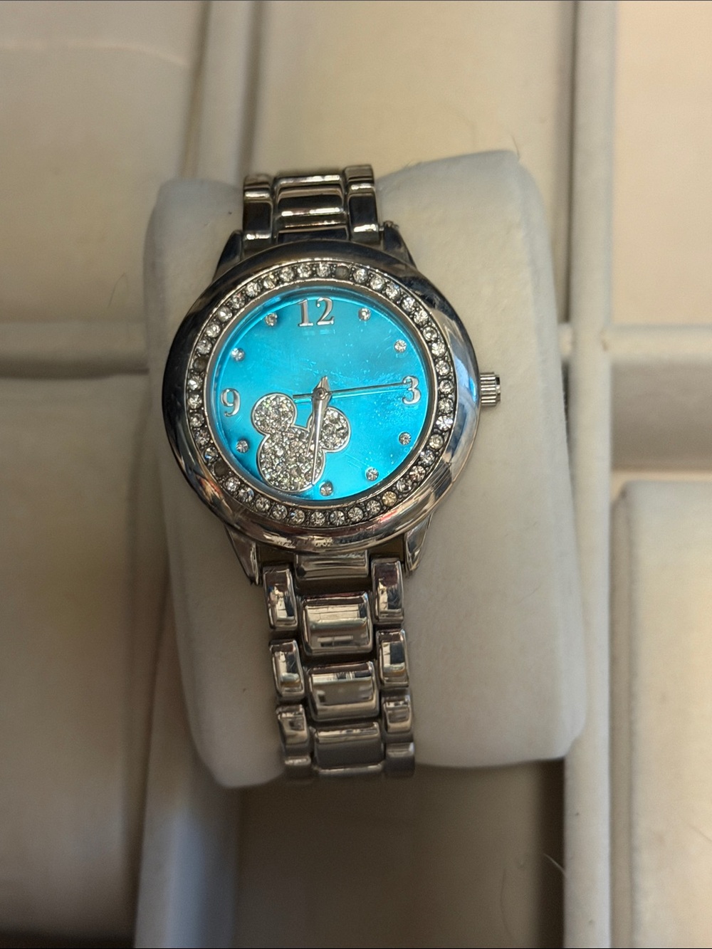 Disney Silver-Tone Turquoise Dial Crystal Mickey watch - New with defects